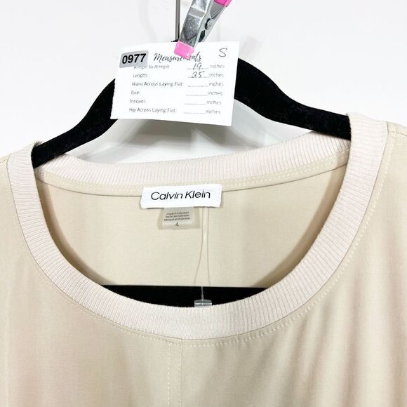 Calvin Klein Dress Womens 4 Short Sleeve Cream Lightweight Comfort Pockets New - Picture 2 of 8